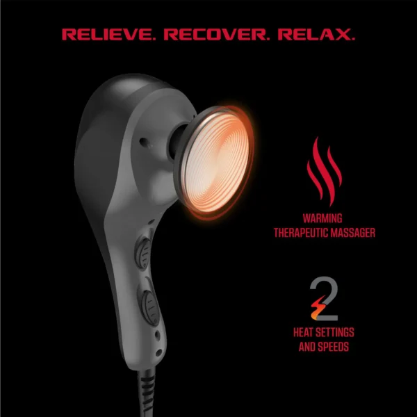 This handheld warming therapy massager features two heat levels and two massage speeds for personalized and relaxing recovery anytime.