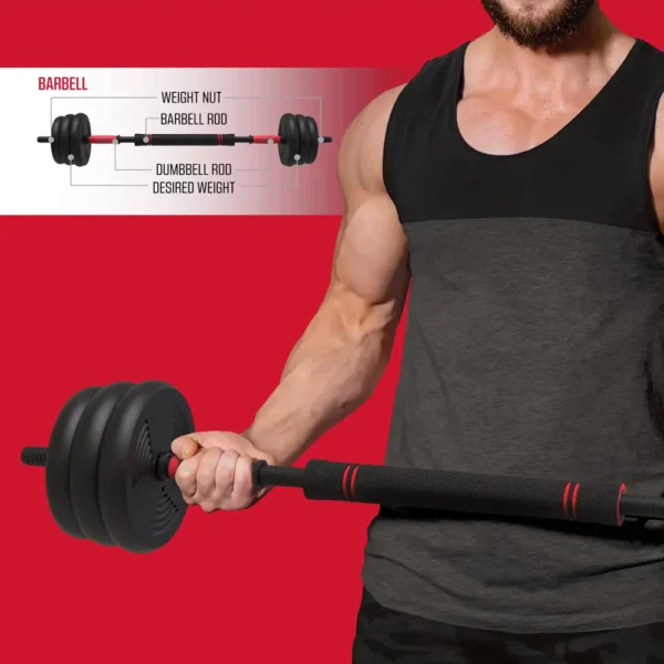 An athlete doing bicep curls with the constructible barbell with ease due to its simple design that can be put together in just a few steps.