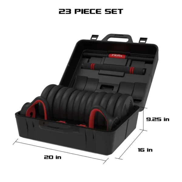 The Total Body is a 23-piece kit that includes weight plates, push-up handles, barbell rods, and more for a full body workout right at home.