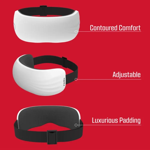 This comfortable eye massager features contoured, luxurious padding and an adjustable strap for ultimate custom eye relief.