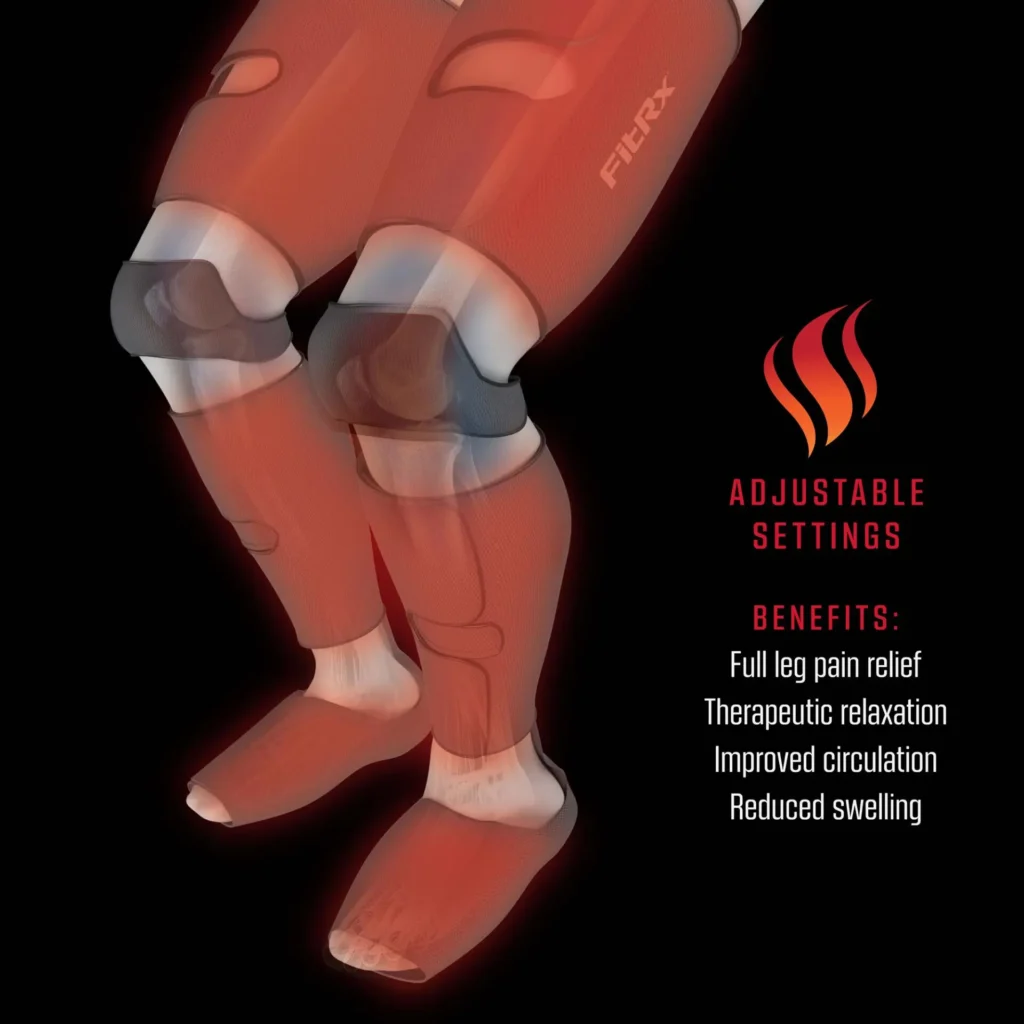 You can experience even greater leg relief with the massager’s multiple heat settings, which help to reduce swelling and improve circulation.
