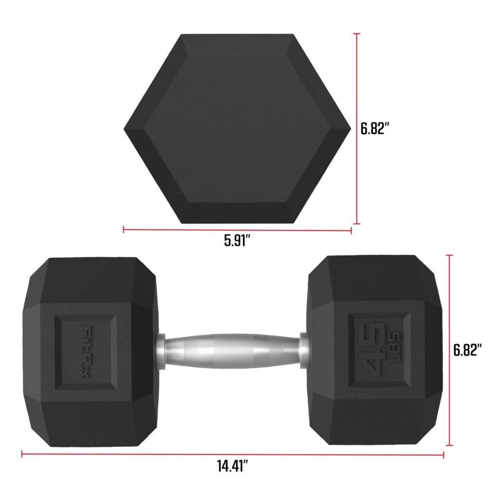 FitRx Rubber Hex Dumbbell 45lb