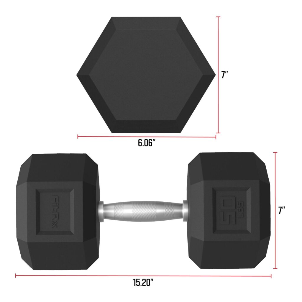 FitRx Rubber Hex Dumbbell 50lbs